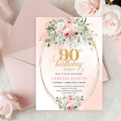 Minimal Blush Rose Gold 90th Birthday Party Invite 招待状