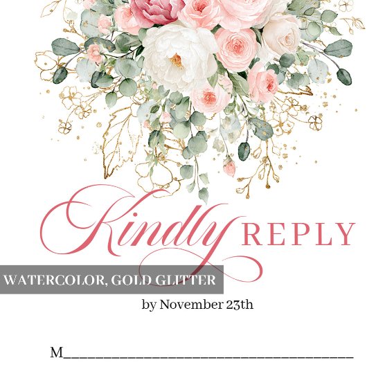 Minimal Blush Roses Greenery Gold Wedding RSVP