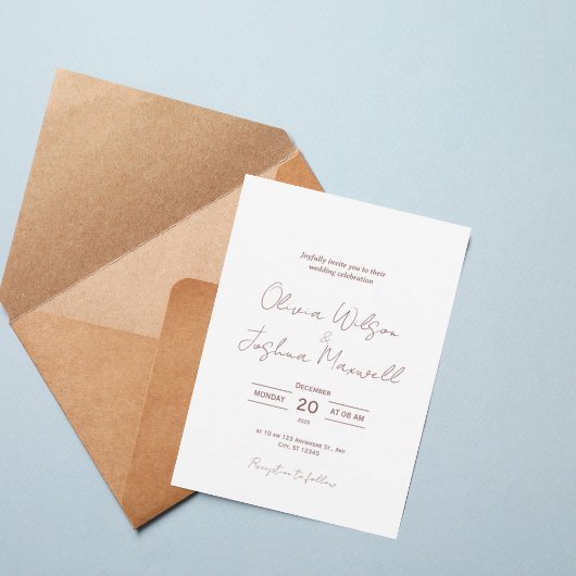 Minimal Blush Script Wedding Invitation | Elegant  招待状