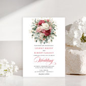 Minimal Bohemian Red Blush Floral Greenery Invites 招待状
