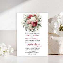 Minimal Bohemian Red Blush Floral Greenery Invites 招待状