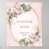 Minimal Bohemian Rose Gold Greenery Custom Sign ポスター (正面)