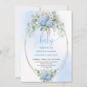 Minimal Boho Blue Floral Baby Shower Invitation 招待状 (正面)