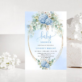 Minimal Boho Blue Floral Baby Shower Invitation 招待状