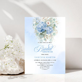 Minimal Boho Blue Floral Bridal Shower Invitation 招待状