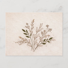 Minimal Boho Botanical Line Art Leaf Illustration ポストカード