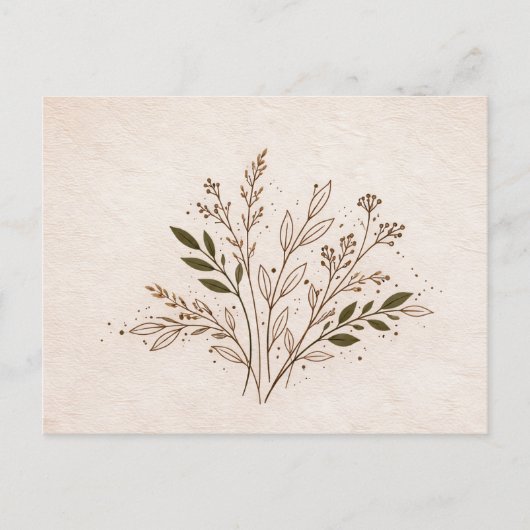 Minimal Boho Botanical Line Art Leaf Illustration ポストカード (正面)