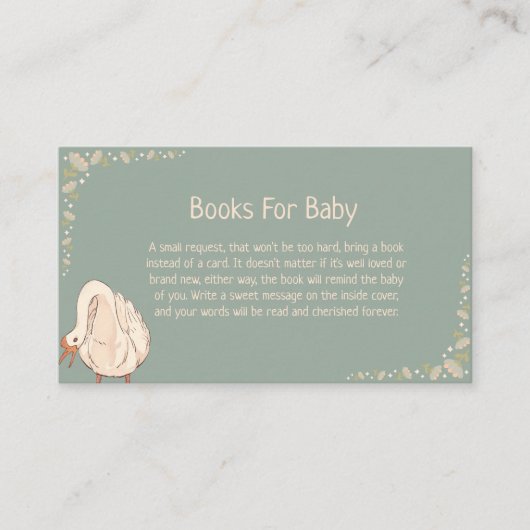 Minimal Boho Cute Goose Book Request Baby Shower 名刺 (正面)