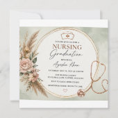Minimal Boho Nursing Graduation Invitation | Round 招待状 (正面)