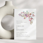 Minimal Boho Pink Wildflowers Engagement Party 招待状