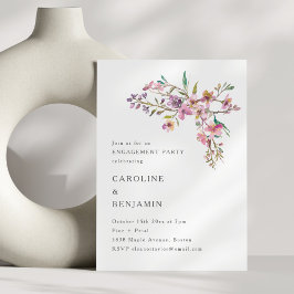 Minimal Boho Pink Wildflowers Engagement Party 招待状