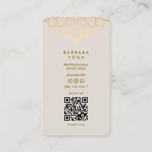 Minimal Boho Sand Wellness Coach Yoga Lotus  名刺 (裏面)