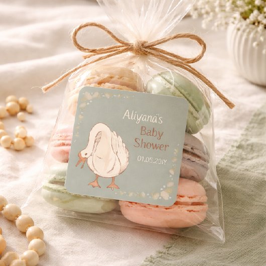 Minimal Boho Silly Goose Personalized Baby Shower  スクエアシール