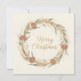 Minimal Boho Wreath Christmas シーズンカード