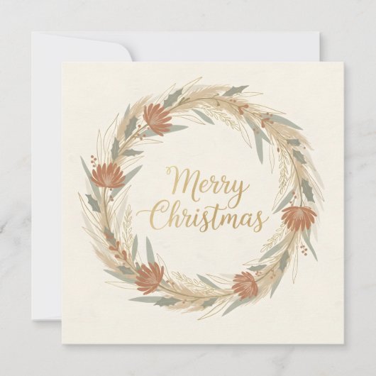 Minimal Boho Wreath Christmas シーズンカード (正面)