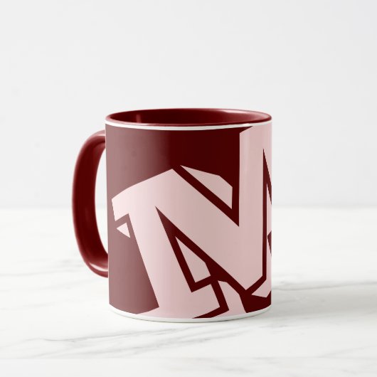 Minimal Bold Monogram Maroon Burgundy Blush Pink  マグカップ (正面左)