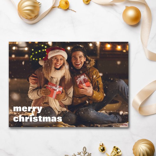 Minimal Bold Photo Overlay Custom Letter Christmas シーズンカード
