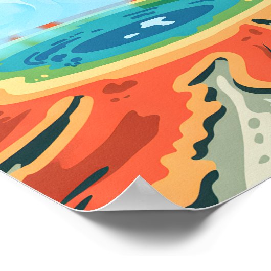 Minimal Bold Retro Yellowstone Rainbow Hot Spring ポスター (角)