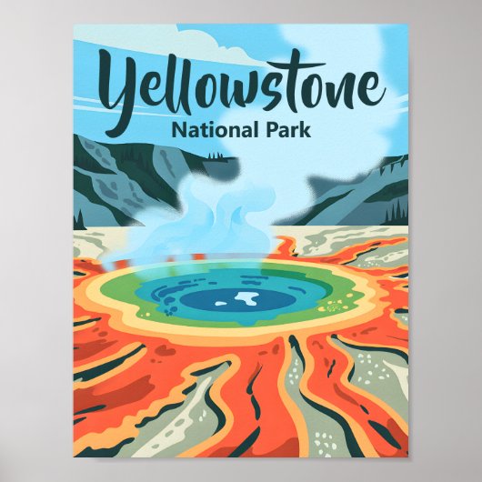 Minimal Bold Retro Yellowstone Rainbow Hot Spring ポスター (正面)