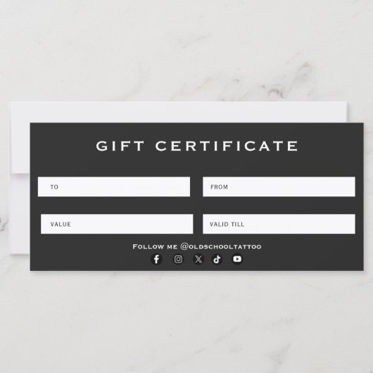Minimal Bold Tattoo Artist Gift Certification  (裏面)
