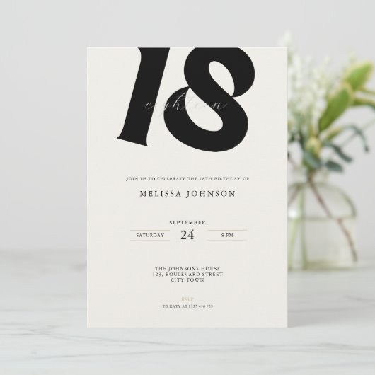 Minimal Bold Typography 18th Birthday  招待状 (スタンド正面)