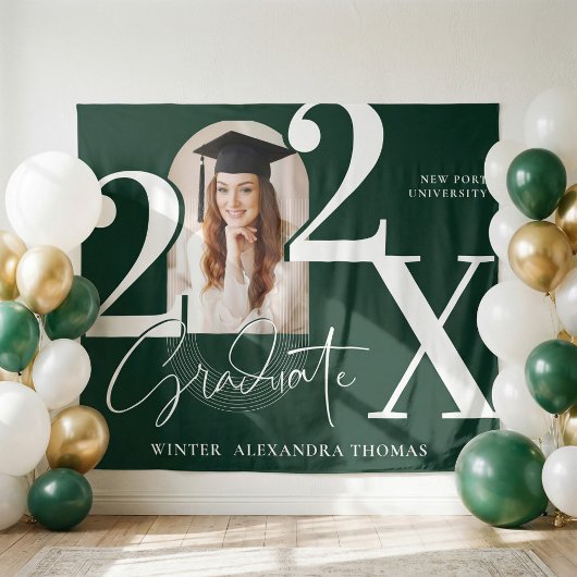 Minimal Bold Year Arch Grad Photo Graduation Green タペストリー