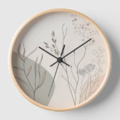 Minimal Botanical Clock – Abstract Line Art 壁時計 (正面)