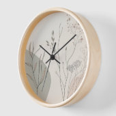 Minimal Botanical Clock – Abstract Line Art 壁時計 (傾斜)