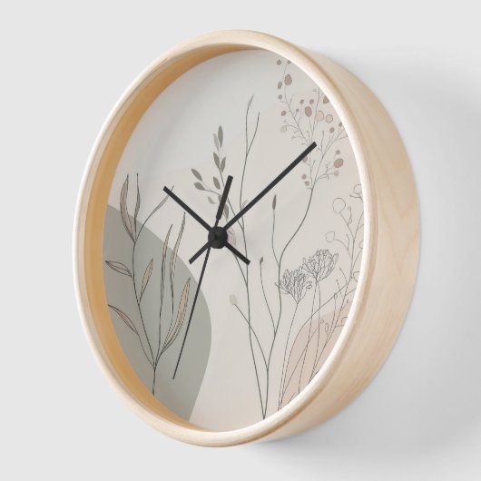 Minimal Botanical Clock – Abstract Line Art 壁時計 (傾斜)