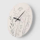 Minimal Botanical Clock – Soft Wildflower ラージ壁時計 (傾斜)