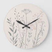 Minimal Botanical Clock – Soft Wildflower ラージ壁時計 (正面)