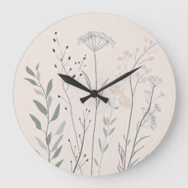 Minimal Botanical Clock – Soft Wildflower ラージ壁時計