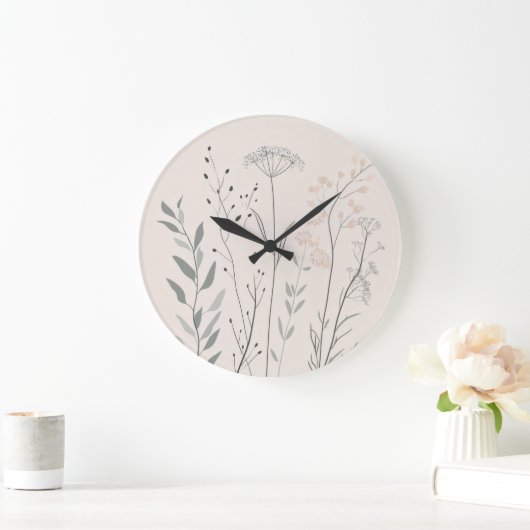 Minimal Botanical Clock – Soft Wildflower ラージ壁時計 (ホーム)