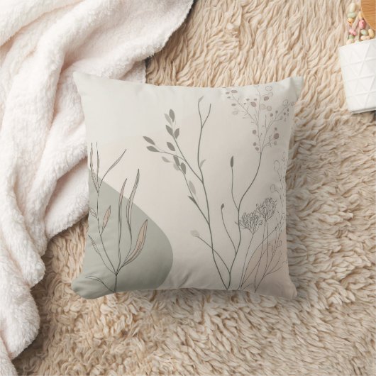 Minimal Botanical Decor – Abstract Wildflower Line クッション (ブランケット)