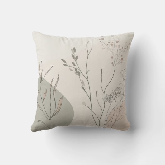 Minimal Botanical Decor – Abstract Wildflower Line クッション (裏面)