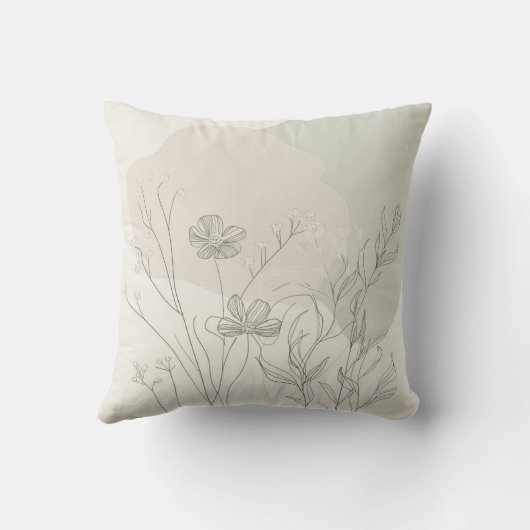 Minimal Botanical Decor – Abstract Wildflower Line クッション (裏面)