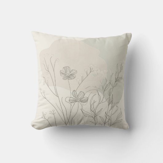 Minimal Botanical Decor – Abstract Wildflower Line クッション (正面)