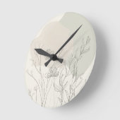 Minimal Botanical Decor – Abstract Wildflower Line ラウンド壁時計 (傾斜)