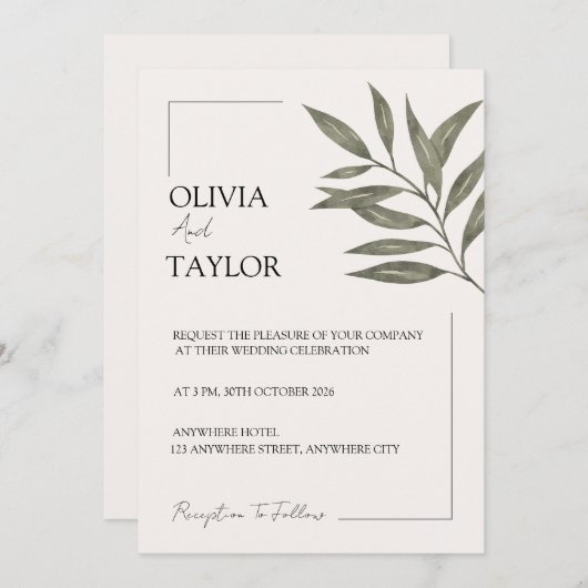 Minimal Botanical Elegance 招待状 (正面/裏面)