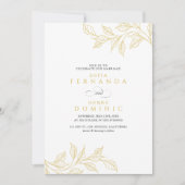 Minimal Botanical Faux Gold Wedding 招待状 (正面)