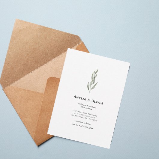 Minimal Botanical Greenery Wedding Invitation 招待状