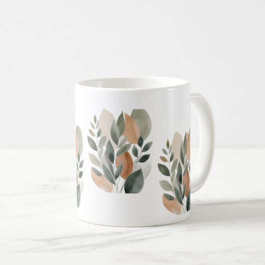 Minimal Botanical Leaf Pattern コーヒーマグカップ (正面右)