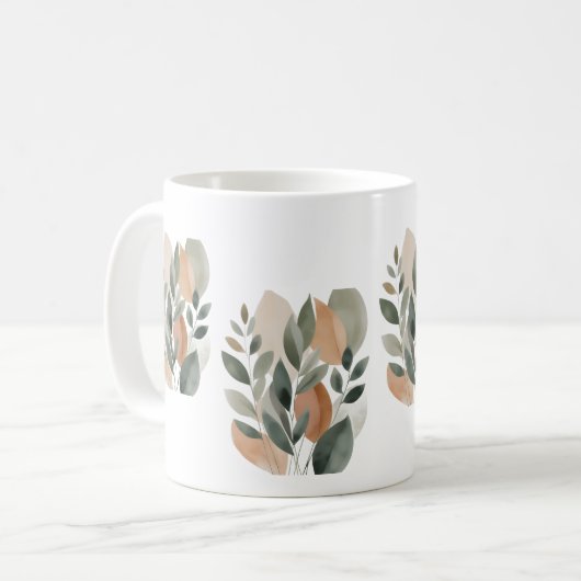 Minimal Botanical Leaf Pattern コーヒーマグカップ (正面左)