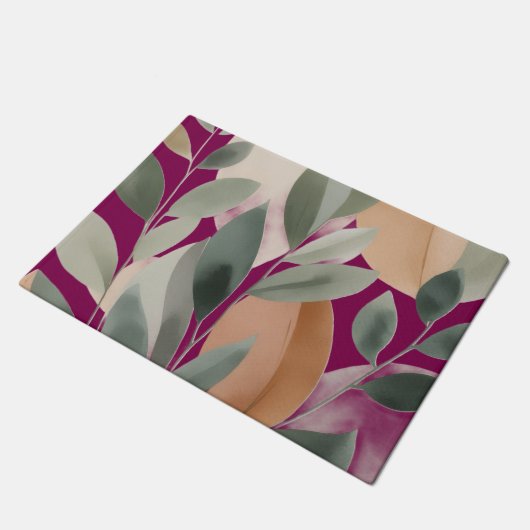 Minimal Botanical Leaf Pattern ドアマット (アングル)