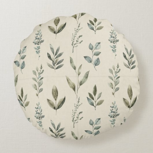 Minimal Botanical Leaf Pattern ラウンドクッション (裏面)
