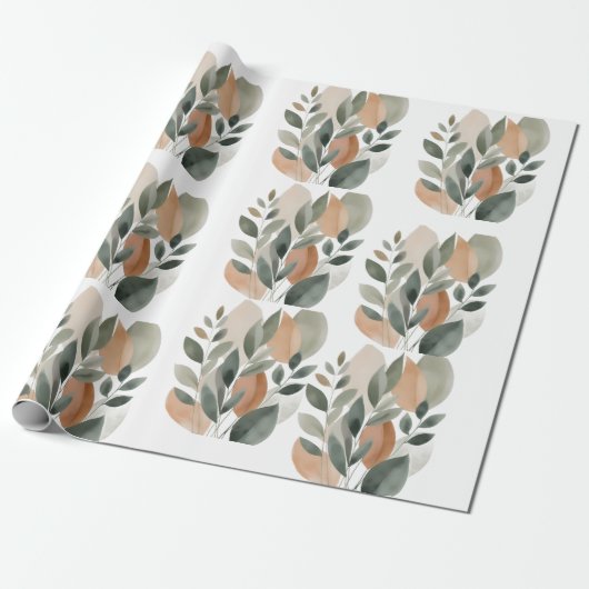 Minimal Botanical Leaf Pattern ラッピングペーパー (アンロールド)