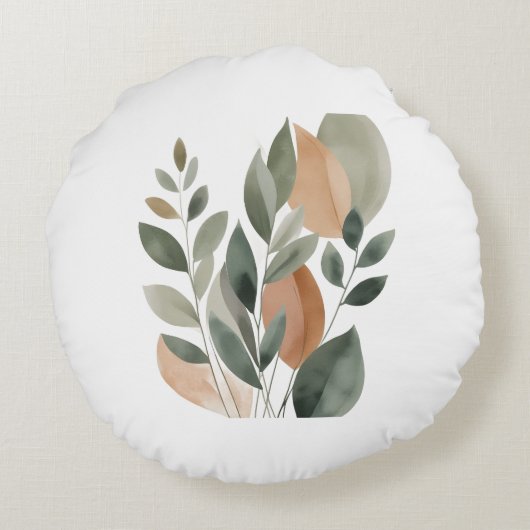 Minimal Botanical Leaf Pattern pillows ラウンドクッション (裏面)