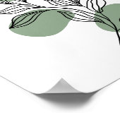Minimal Botanical Line Art Leaves with Sage Green  ポスター (角)