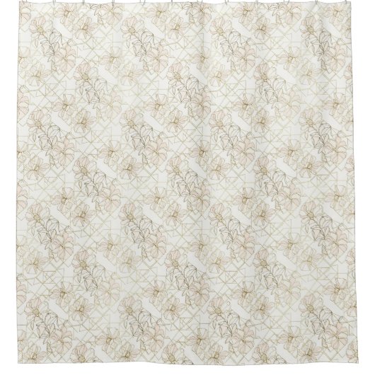 Minimal Botanical Line Art Pattern (1) シャワーカーテン (正面)