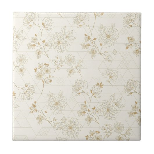 Minimal Botanical Line Art Pattern (1) タイル (正面)